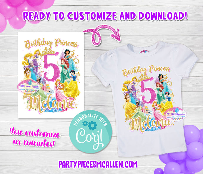 Editable Princess Birthday Shirt