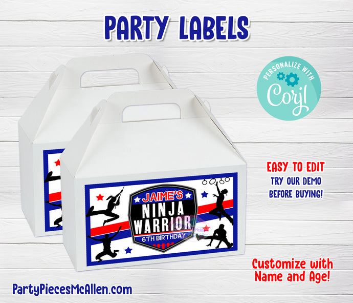 Ninja Warrior Editable Gable Box Label