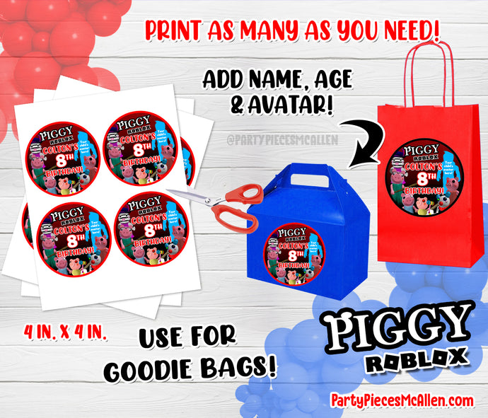 Piggy Roblox Round Party Labels