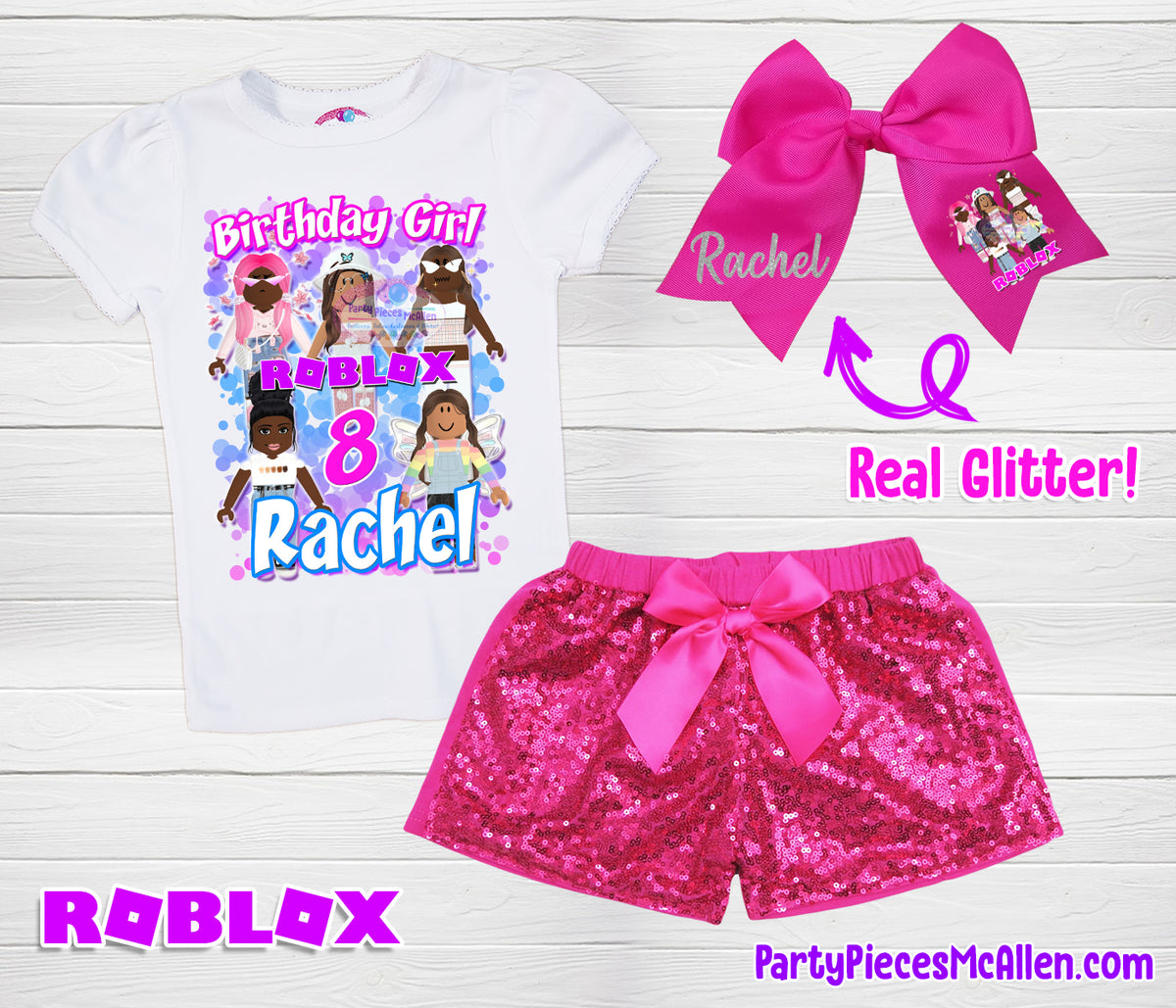 Girls Roblox Birthday Sequin Shorts Outfit Party Pieces McAllen