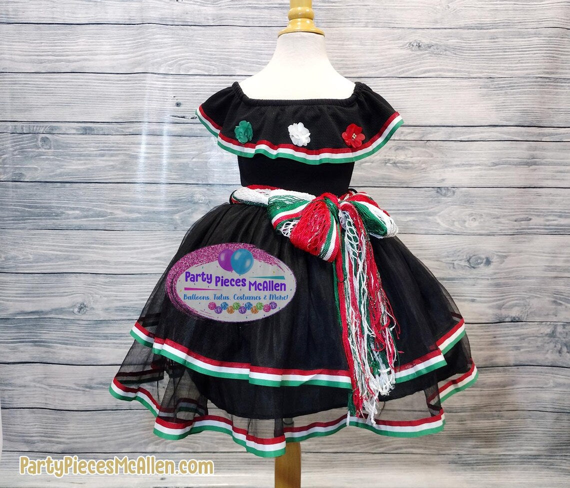 Mexican Ruffle Neckline Dress in Black Mexican Ruffle Neckline Dress in Black