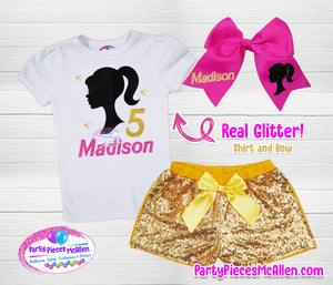 Doll Silhouette Glittery Vinyl Birthday Outfit