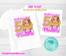 Load image into Gallery viewer, Blonde Doll Editable Birthday Shirt
