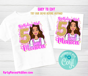 Brunette Doll Editable Birthday Shirt