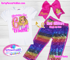 Blonde Doll Birthday Sequin Pants Outfit