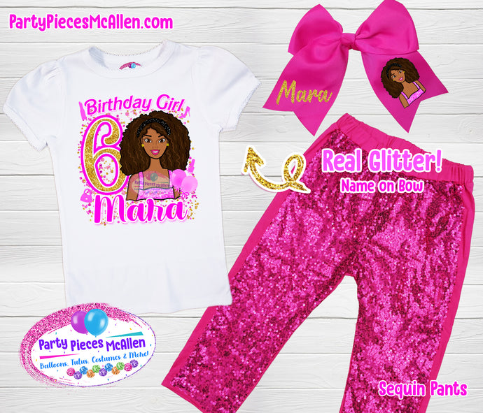 Black Doll Birthday Sequin Pants Outfit
