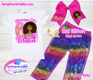 Black Doll Birthday Sequin Pants Outfit