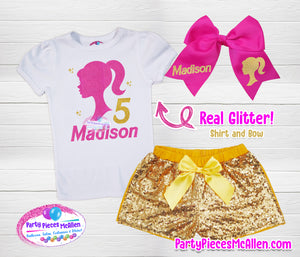 Doll Silhouette Glittery Vinyl Birthday Outfit