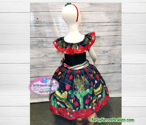 Mexican Charrita Ruffle Neckline Dress