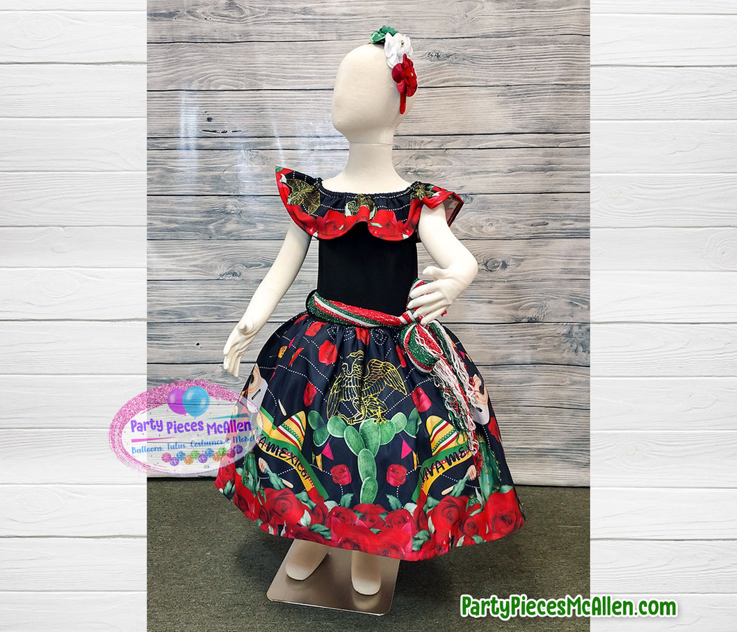 Mexican Charrita Ruffle Neckline Dress