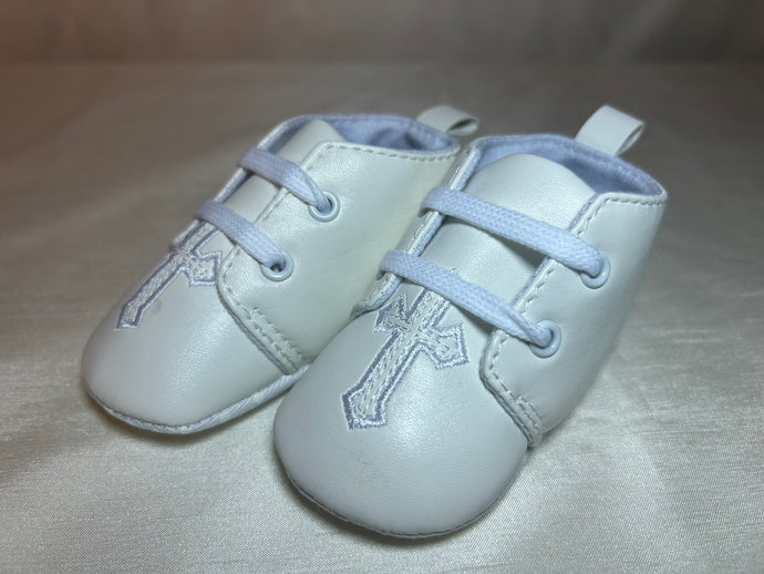 Beige Cross Baptismal Shoes