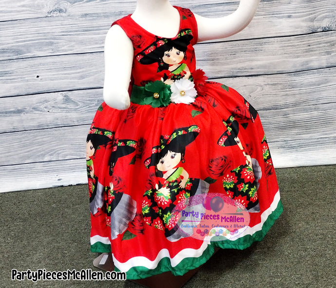 Red Charrita Dress, Mexican Fiesta Dress