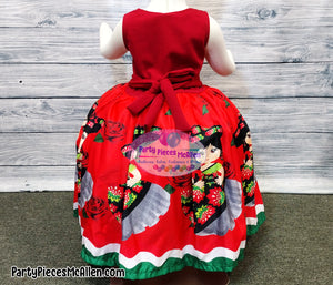 Red Charrita Dress, Mexican Fiesta Dress