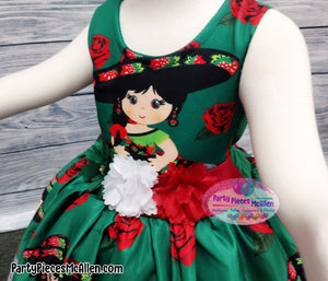 Green Charrita Dress, Mexican Fiesta Dress