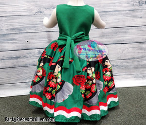 Green Charrita Dress, Mexican Fiesta Dress