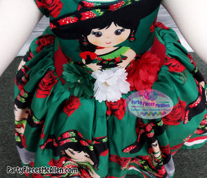 Green Charrita Dress, Mexican Fiesta Dress