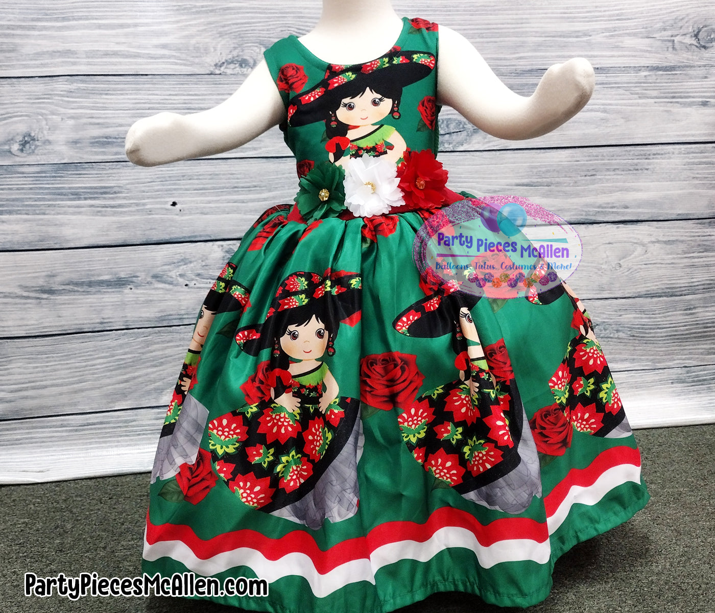 Green Charrita Dress, Mexican Fiesta Dress Green Charrita Dress, Mexican Fiesta Dress