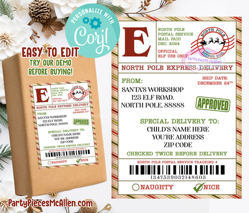 Editable Santa Claus Shipping Label, Santa Claus Approved Nice List