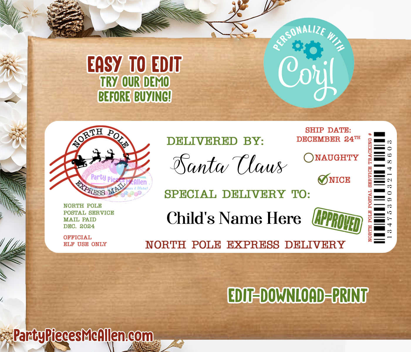 Editable Santa Claus Shipping Label – Party Pieces McAllen for Free Printable Santa Shipping Label