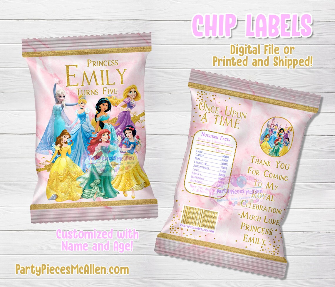 Princess Chip Bag Labels