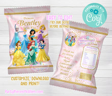 Load image into Gallery viewer, Editable Princess Chip Bag Label