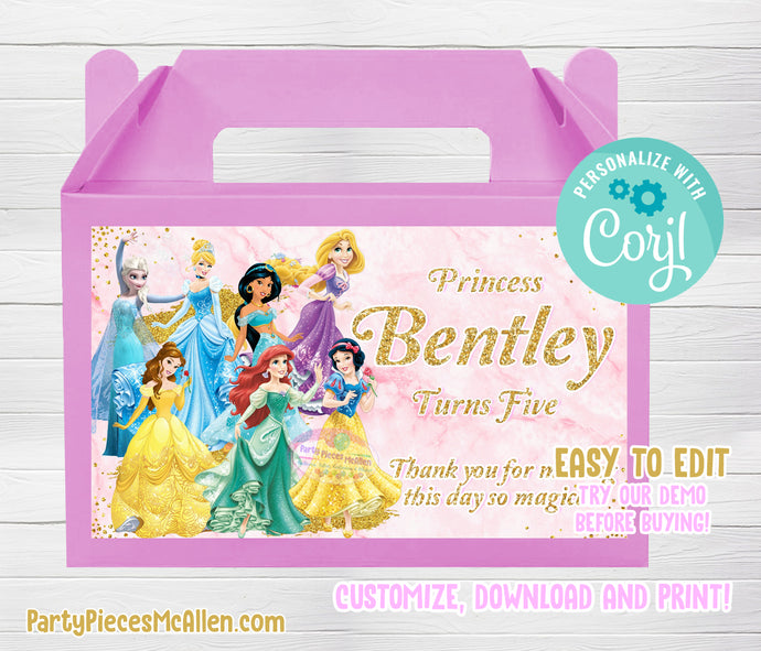 Editable Princess Gable Box Label