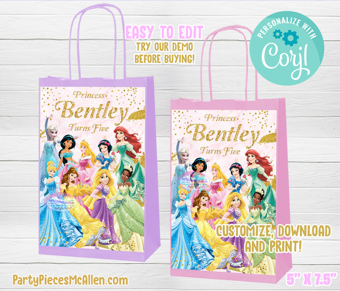 Editable Princess Goodie Bag Label