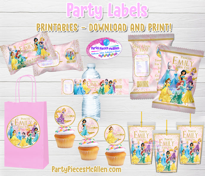 PRINTABLE Princess Birthday Package, DIY Princess Party Package