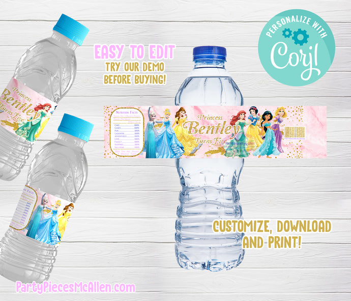 Editable Princess Water Label