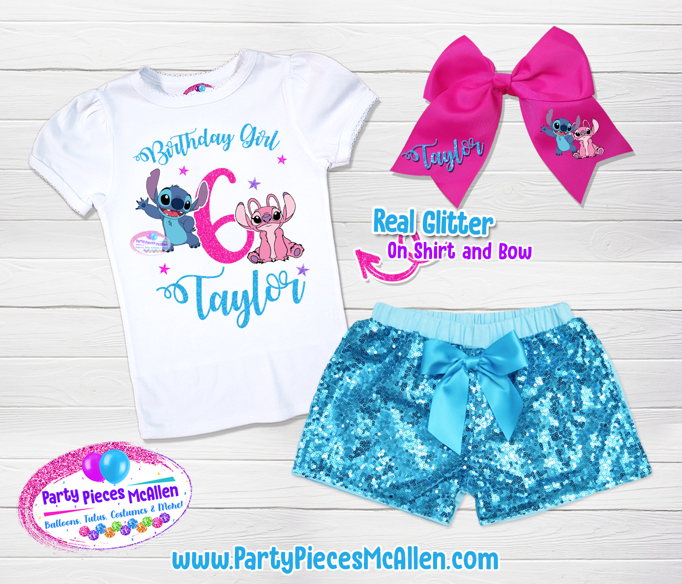 Stitch and Angel Glittery Vinyl Birthday Set