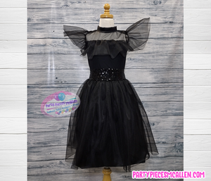 Wednesday Addams Black Tulle Dress Cosplay Gown Costumes for Women