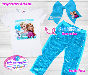Anna and Elsa Birthday Sequin Pants Outfit
