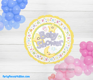 17" Baby Shower Yellow Moon and Stars Round Foil Balloon