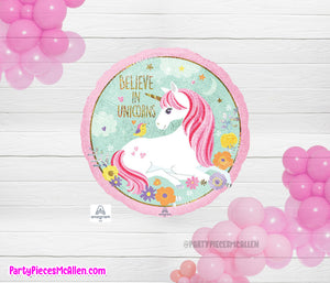 18" Believe in Unicorns Round Foil Balloon