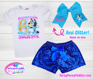 Blue Inspired Birthday Sequin Short Outfit