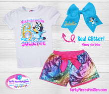 Load image into Gallery viewer, Blue Inspired Birthday Sequin Short Outfit