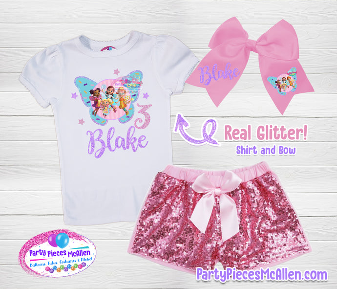 Butterbeans Cafe Glittery Vinyl Inspired Sequin Shorts Outfit