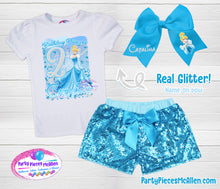 Load image into Gallery viewer, Princess Cinderella Sequin Shorts Outfit