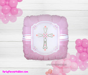 17" Communion Pink Cross Foil Balloon
