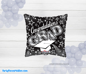 17" Congrats Grad Black and Silver Foil Balloon