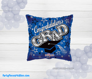 17" Congrats Grad Blue and Silver Foil Balloon