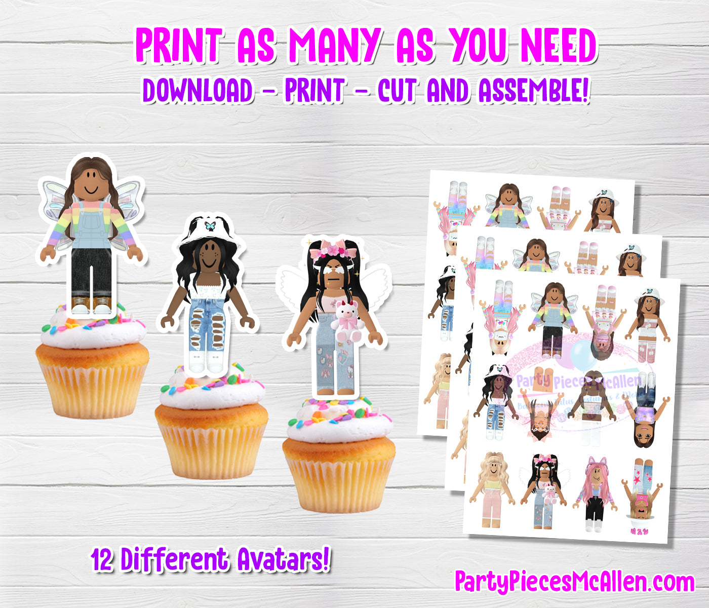 Gamer Girl Avatars Cupcake Toppers