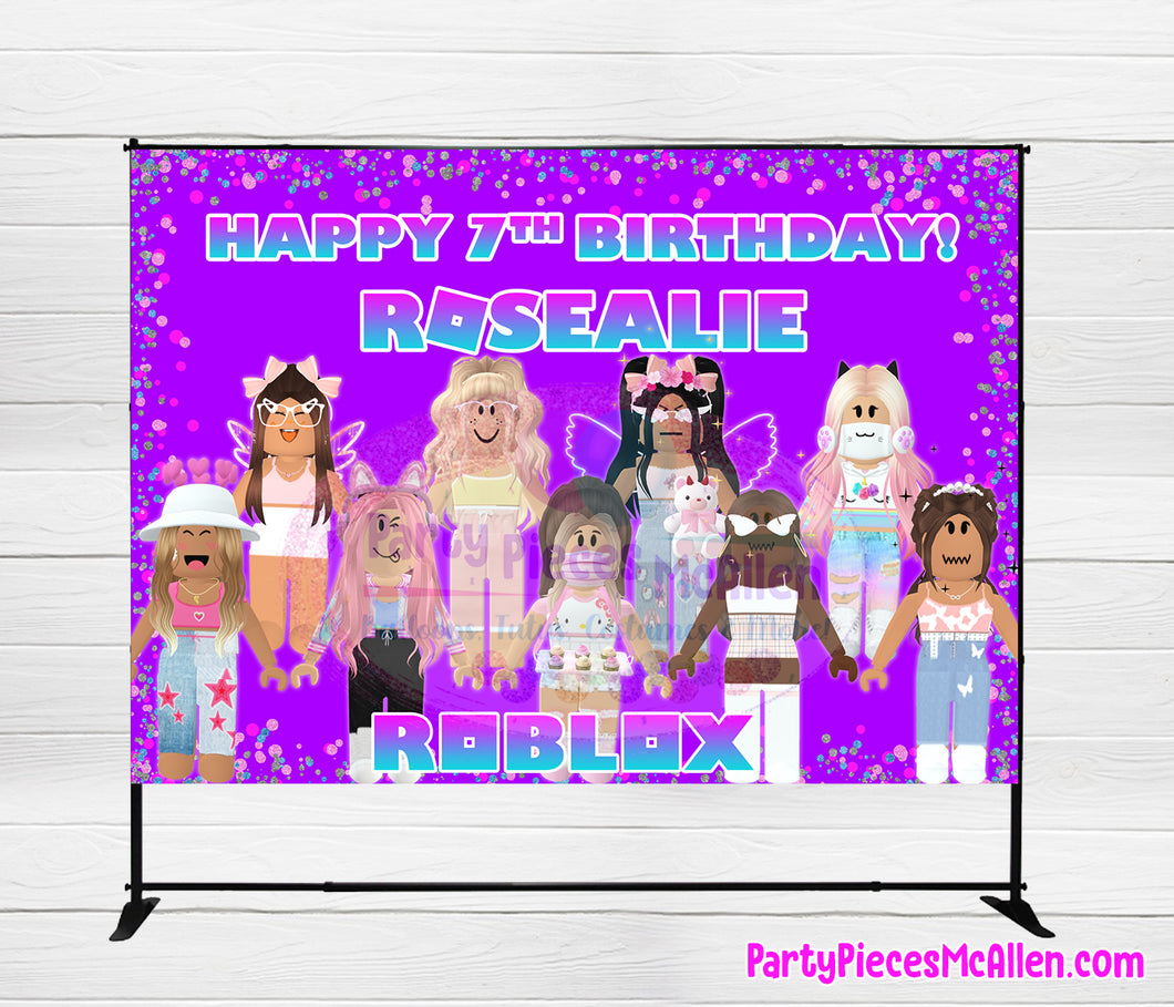 Girls Roblox Backdrop Printable Birthday Banner - Digital File