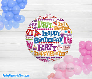 17" Happy Birthday Party Celebrate Round Foil Balloon