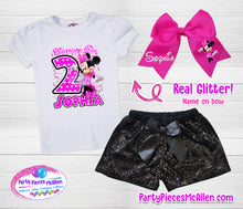 Load image into Gallery viewer, Minnie Mouse HOT PINK Birthday Sequin Short Outfit