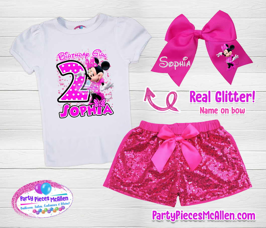 Minnie Mouse HOT PINK Birthday Sequin Short Outfit