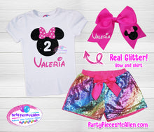 Load image into Gallery viewer, Hot Pink Minnie Mouse  Sequin Short Set