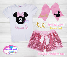 Load image into Gallery viewer, Pink Minnie Mouse Sequin Short Set