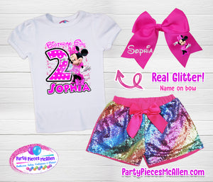 Minnie Mouse HOT PINK Birthday Sequin Short Outfit