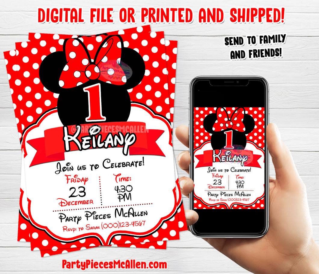 Red Minnie Mouse Invitation